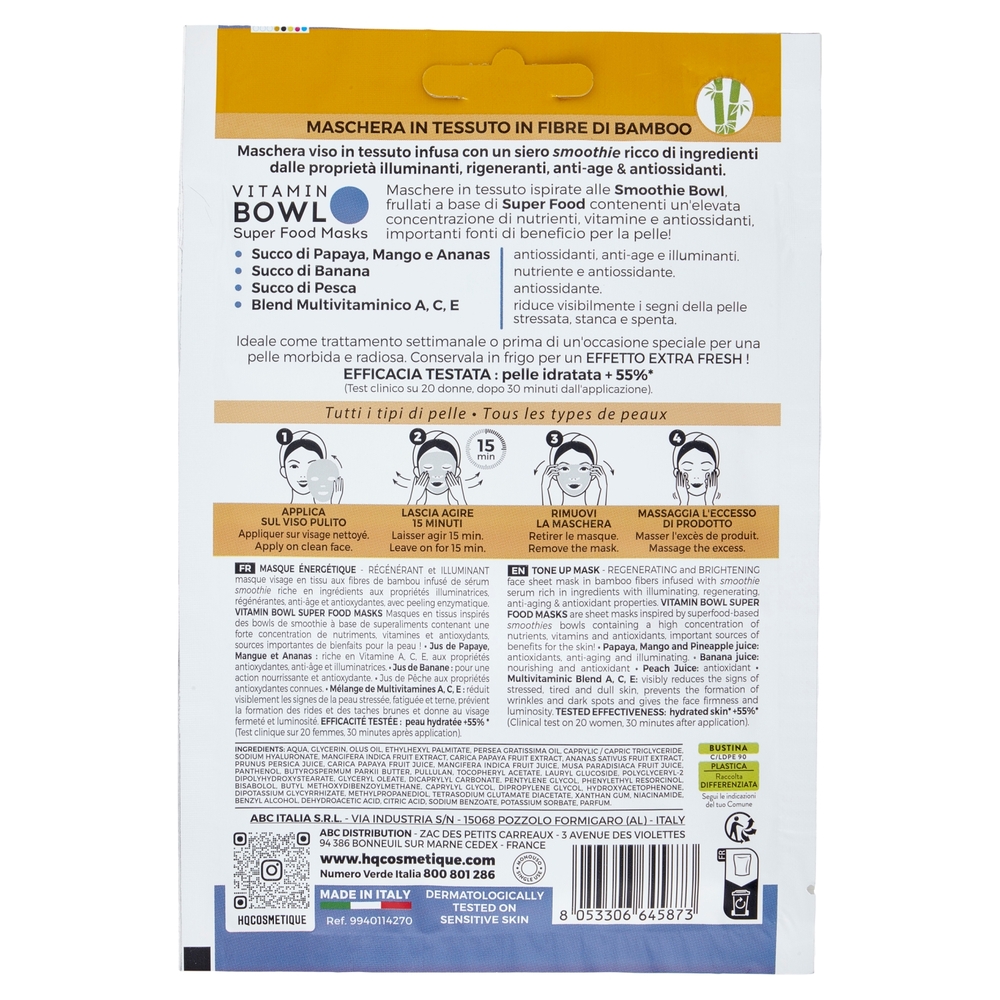 HQ Ingredients Maschera Tone-Up Papaya - Mango - Ananas - Pesca